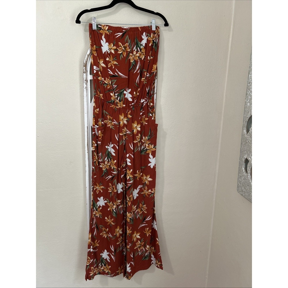 Yak & Yeti MEDIUM Floral Wide Leg Jumpsuit with pockets strapless boho Cottage